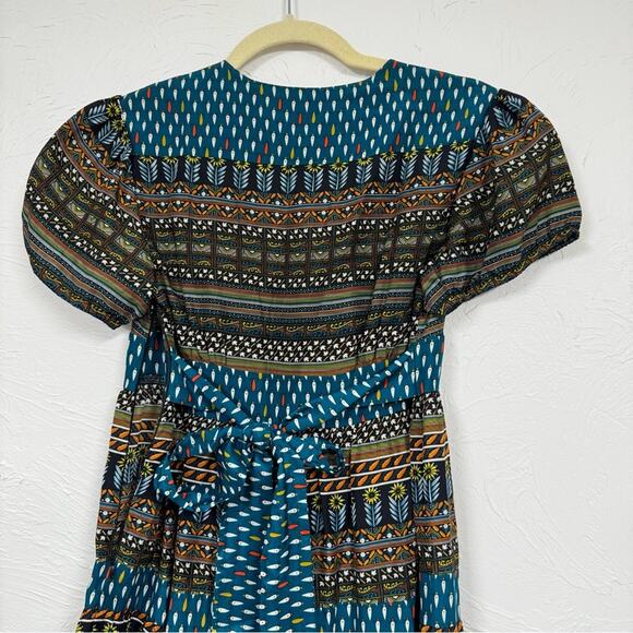 What Comes Around Goes Around Anthro Mixed Print Tiered Mini Dress Womens 4 - Picture 6 of 10